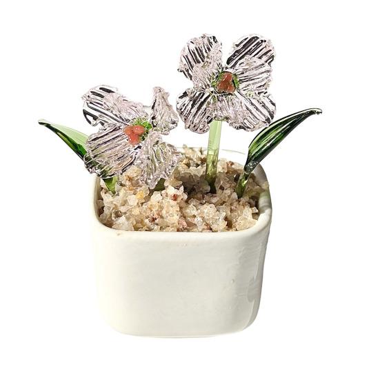 Miniature Glasblomst Figur Håndblæst Mini Blomsterbuket i Pot Samlerobjekt Blomstrende Blomsterpynt til Hjem Indendørs Borddekoration