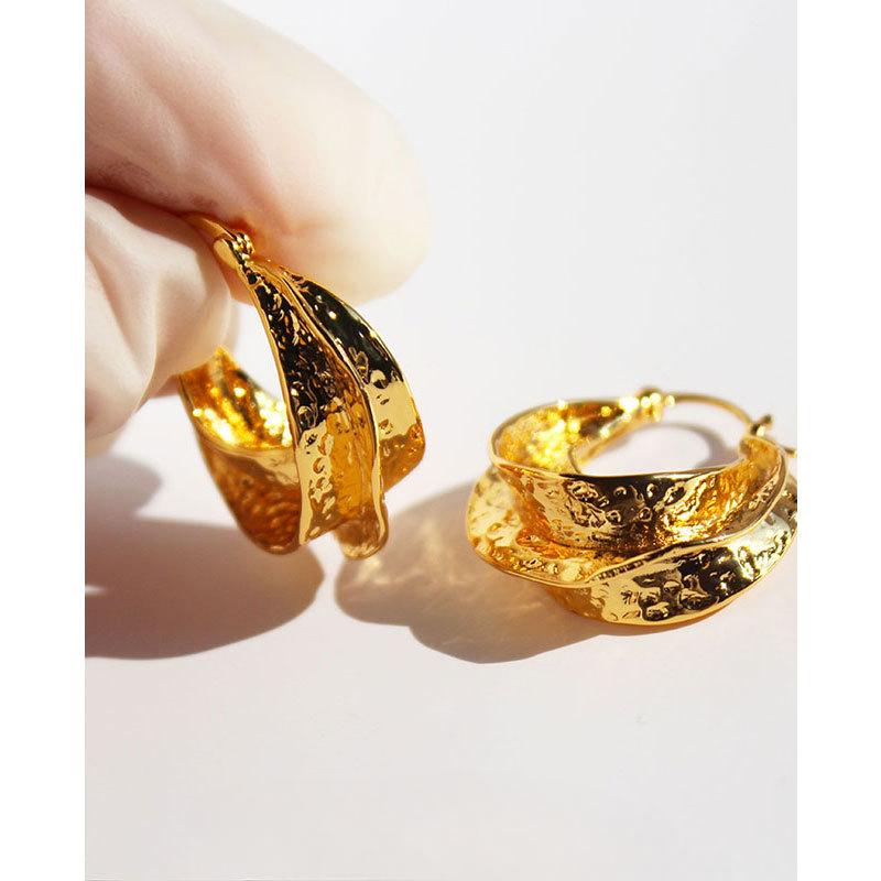 Earrings French Style Retro Handmade Beating Pattern Concave And Convex Texture Bag Exaggerated Earrings 19