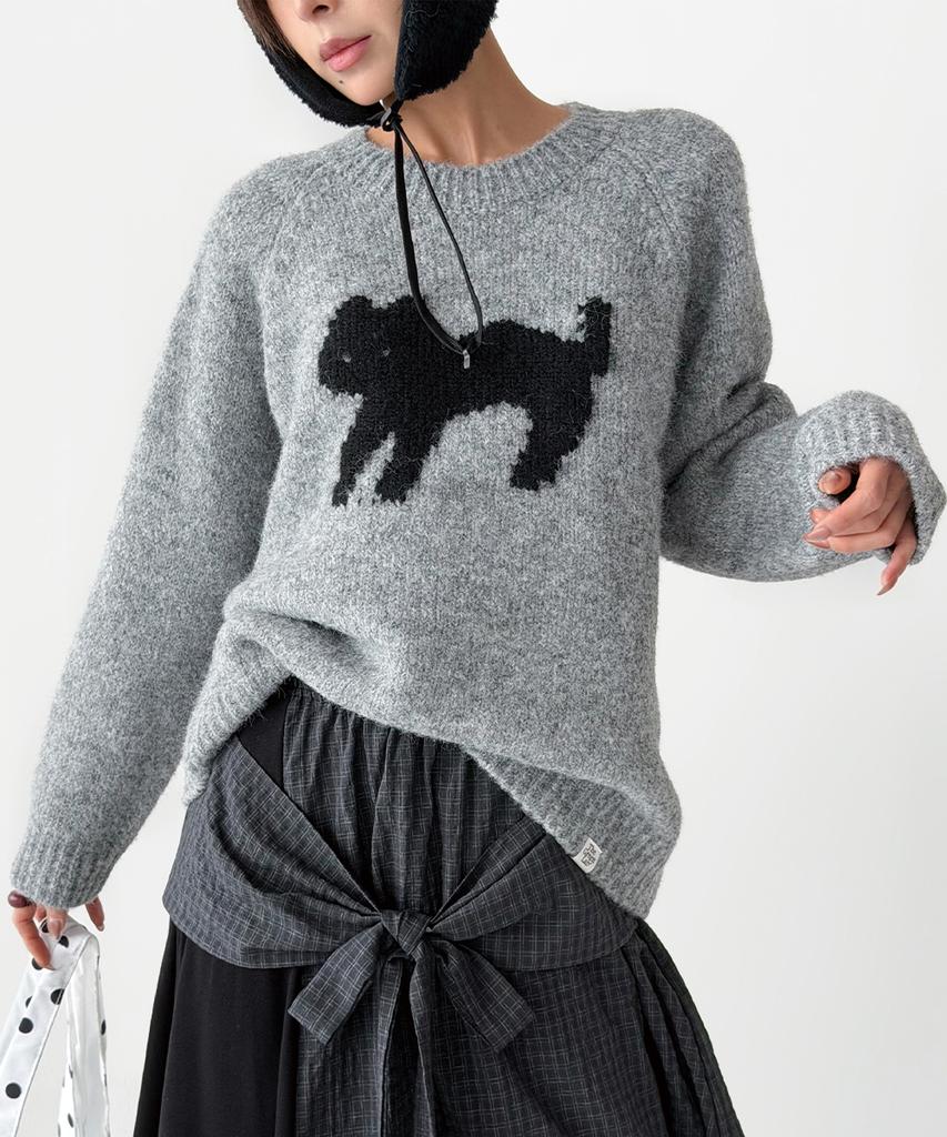 THE GREEN LAB Cat Jacquard Sweater [Melange Grey]