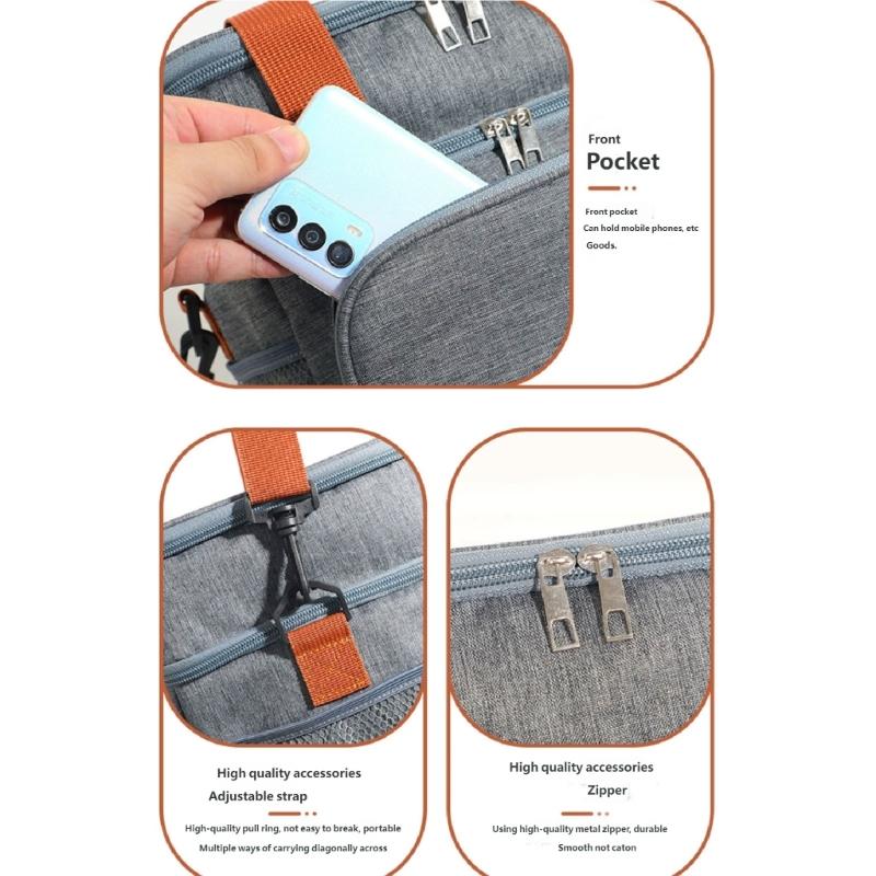 Expandable Double Deck Lunch Box Thermal Leak Proof Food Bag with Oversized Cup Pocket and Adjustable Strap