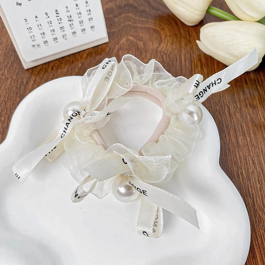 Cream Lace Bow Scrunchie - Elegant Hair Tie Accessory