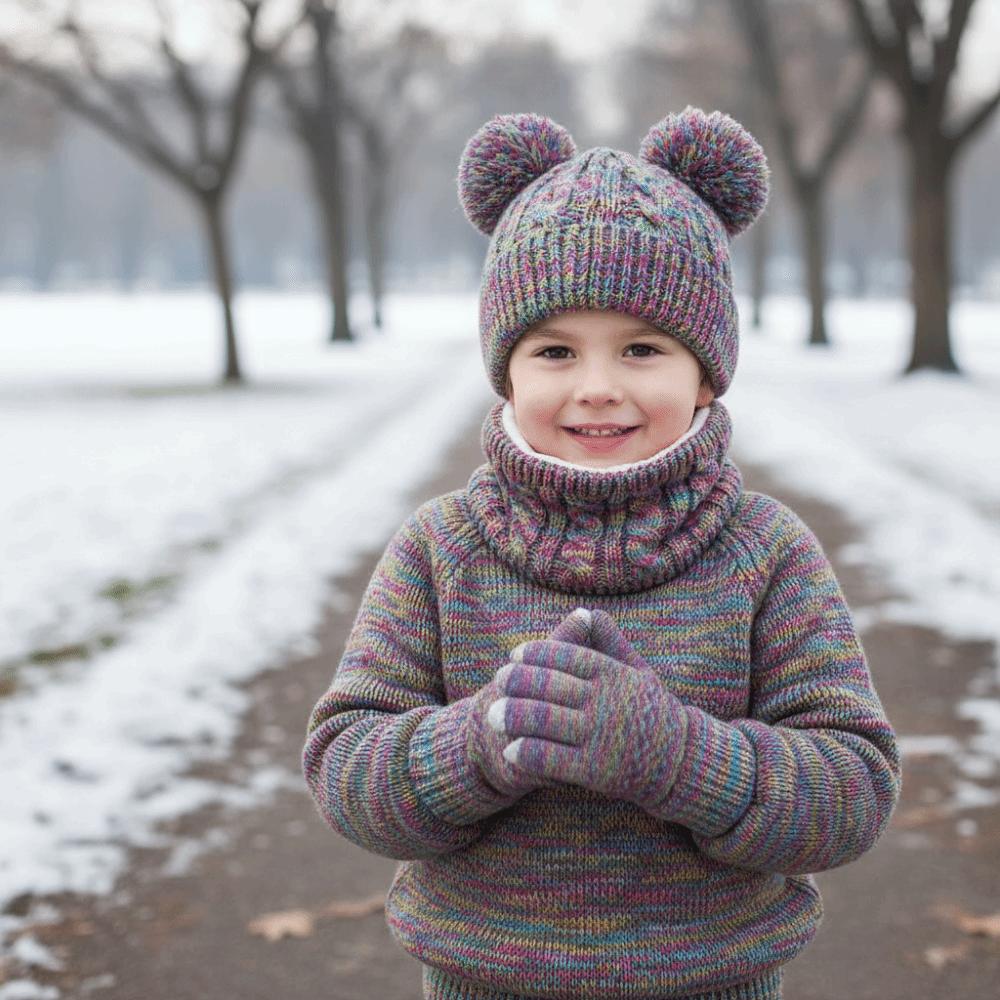 Thickened Baby Hat Scarf Gloves Set Warm Ears Kids Hat Set Fashion Toddler Knitted Hats  Girls