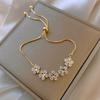 Adjustable Flower Beaded Chain Bracelet Inlaid Shiny Synthetic Zirconia Copper Hand Jewelry Decor for Women