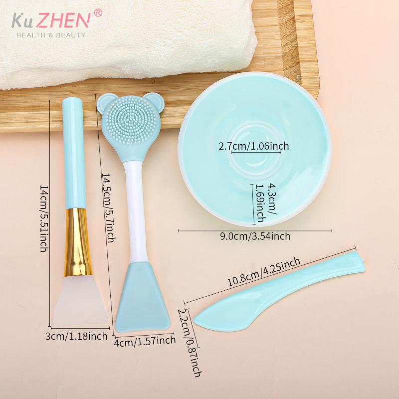 4pcs Plastic Face Mask Mixing Bowl Set, DIY Facemask Mixing Tool Kit, Facial Mask Bowl Stick Spatula Silicone Soft Face Brushes