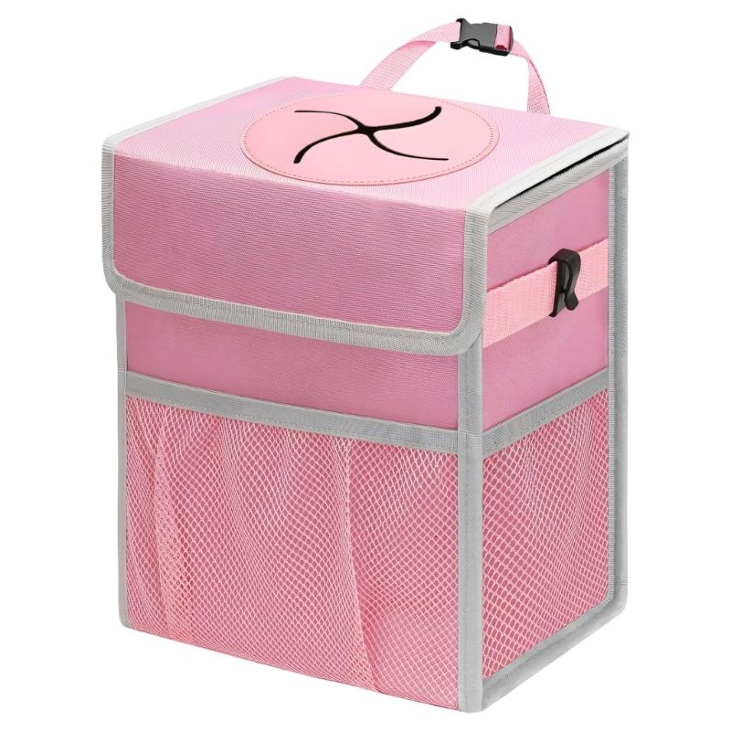 Premium Hanging Car Garbage Bin With Water Resistant Fabric And Side Pockets For Easy Cleanup