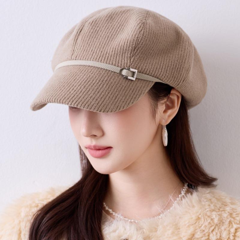 Korean Style Autumn Winter Women Large Head Circumference Octagonal Hat