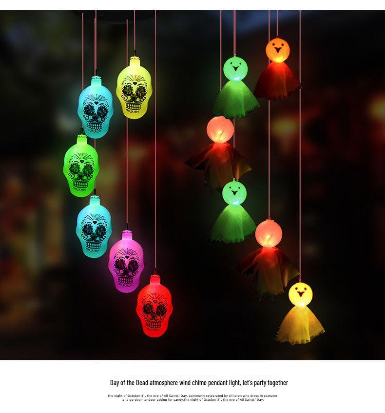 Solar Seven-Color Rose Wind Chime Lamp: Outdoor Courtyard Hanging Light for Halloween Decor