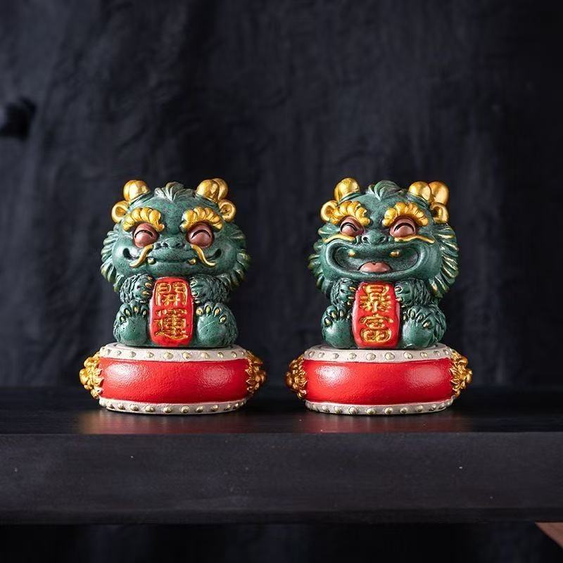 Mascot Kirin sculptures and figurines Chinese Wealth Attracting Beast Home Room Office Wealth Luck Feng Shui Decor a pair