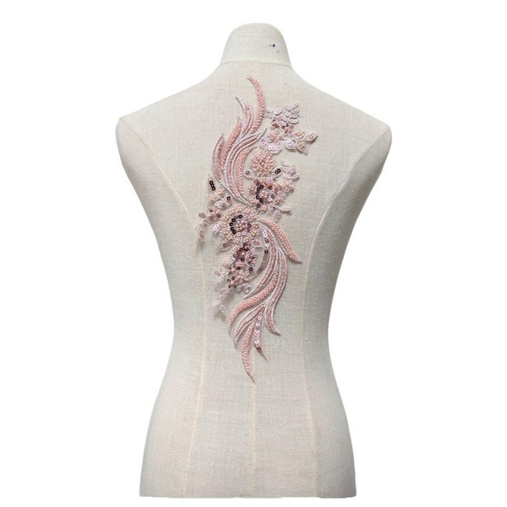 3D Flower Beads Lace Fabric Applique Patch Lace Sew on Patch Garment Applique Craft Accessories