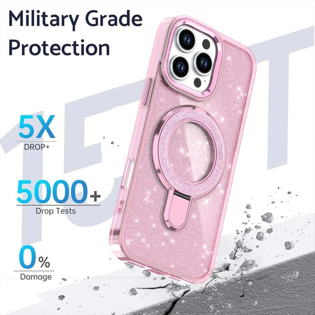 Luxury Glitter Metal Stand Magnetic Wireless Charging Clear Case For iPhone 16 15 14 Plus 13 12 17 Pro Max 17Air Magsafe Cover