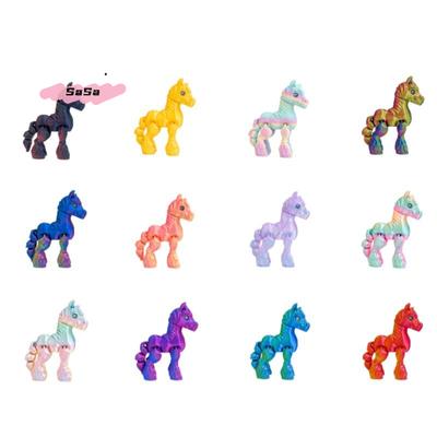 S-1Pc 3D Printed Toy Rainbow Horse Simulated Statue Cute Zodiac Horse Joint Tail Movable Figurine Office Decor New Year Gift