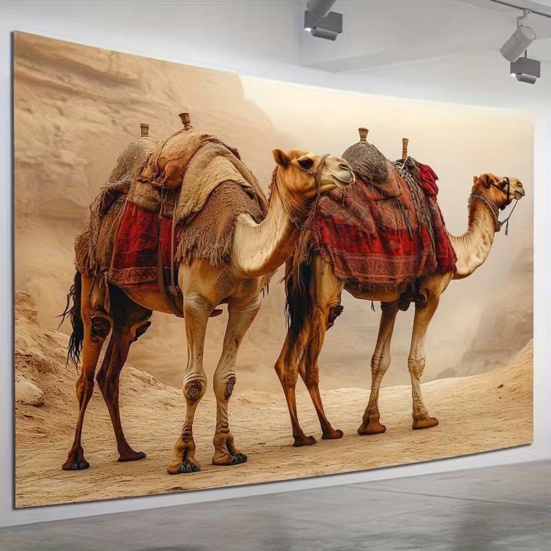 2D Desert Kamel Wandteppich, Realistisches Arabisches Dromedar Wandbehang für Wohnzimmer Schlafzimmer Boho Dekor
