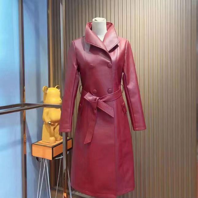 

Осенняя кожаная ветровка в корейском стиле: Модная, женская куртка средней длины, ПУ, большой размер, тонкий фасон 3XL красный