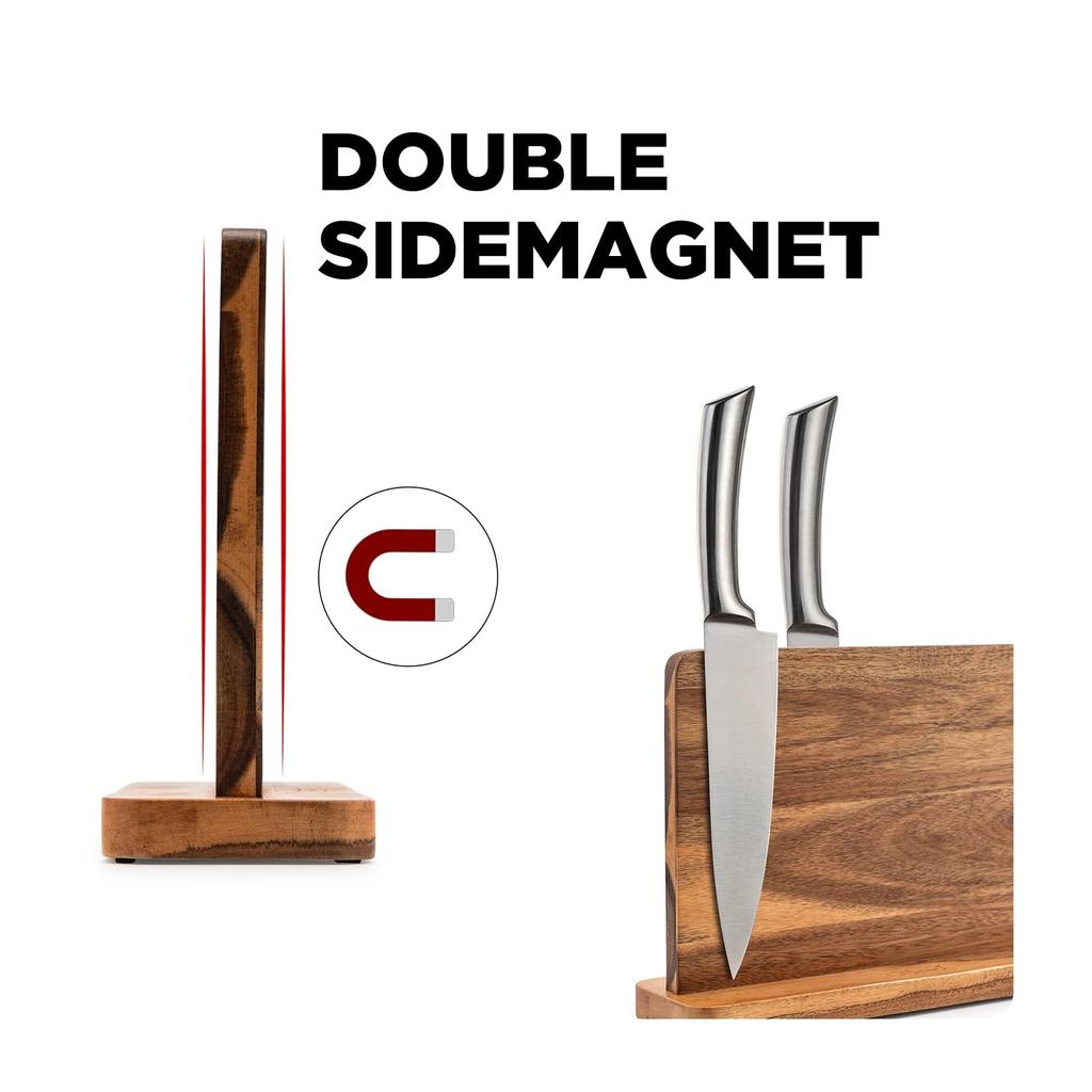 BILL. F Natural Acacia Magnetic Knife Block Kitchen Knife Holder Rack. A Knife Storage Organizer with Strong Magnets, Suitable for Displaying and Stor