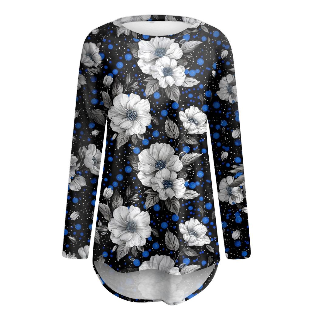 Dames Mode Casual Lange Mouw Print Ronde Hals Pullover Top Blouse