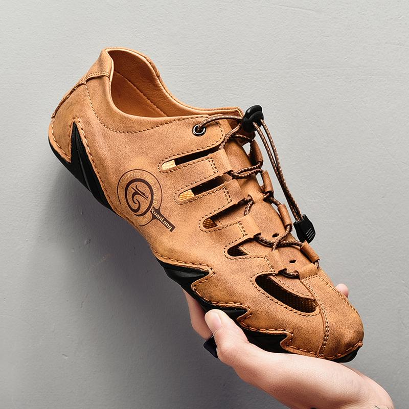 Fashion New Trend Summer Men Fashion Leather Casual Sandals Male Outdoor Antiskid Walking Leather Sandals British Style Comfy Beach Shoe