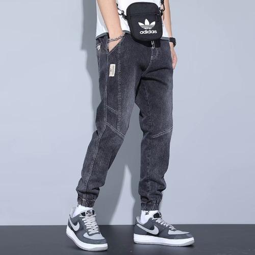 Men's jeans summer new slim fit fashion trend washed retro splicing leggings Harlan pants