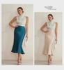 2025 Spring Women's Satin Slim Fishtail Skirt - Solid Color Medium Length