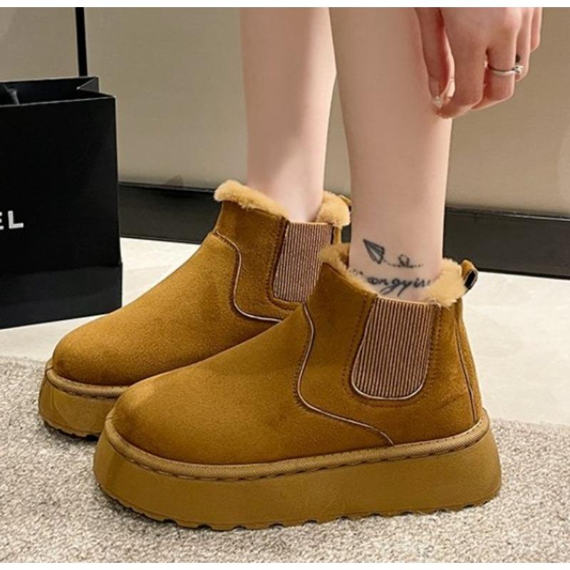 

Зимние женские короткие плюшевые теплые зимние ботинки, повседневная обувь, новые замшевые ботильоны «Челси» на плоской подошве, женская обувь на платформе, Botas 43