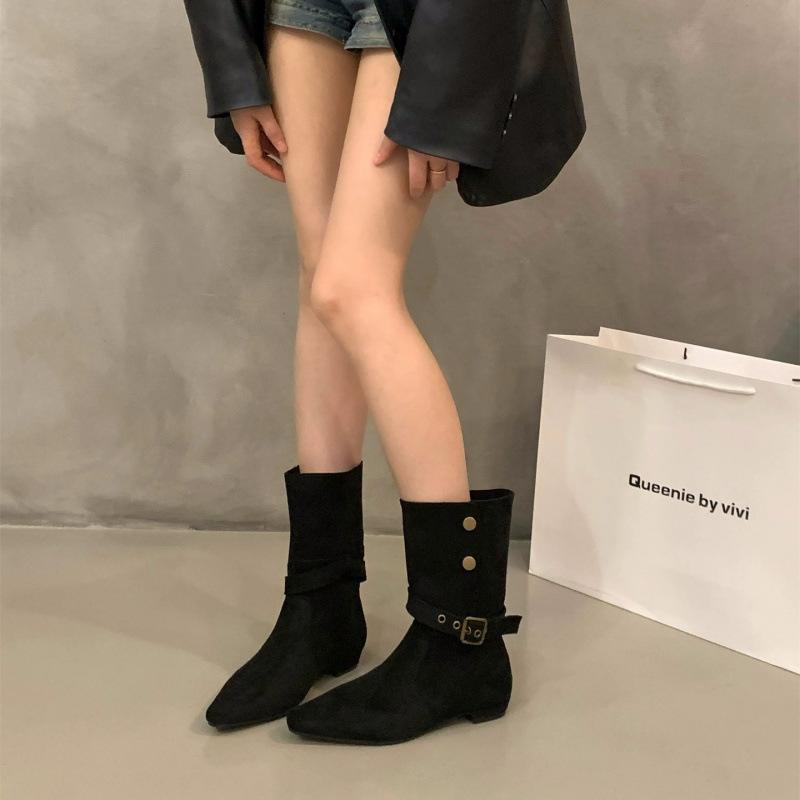 Coarse Heel Vintage Suede Western Cowboy Khaki Boots Women's Boots 2025 Spring and Autumn Single Boots Square Martin Boots