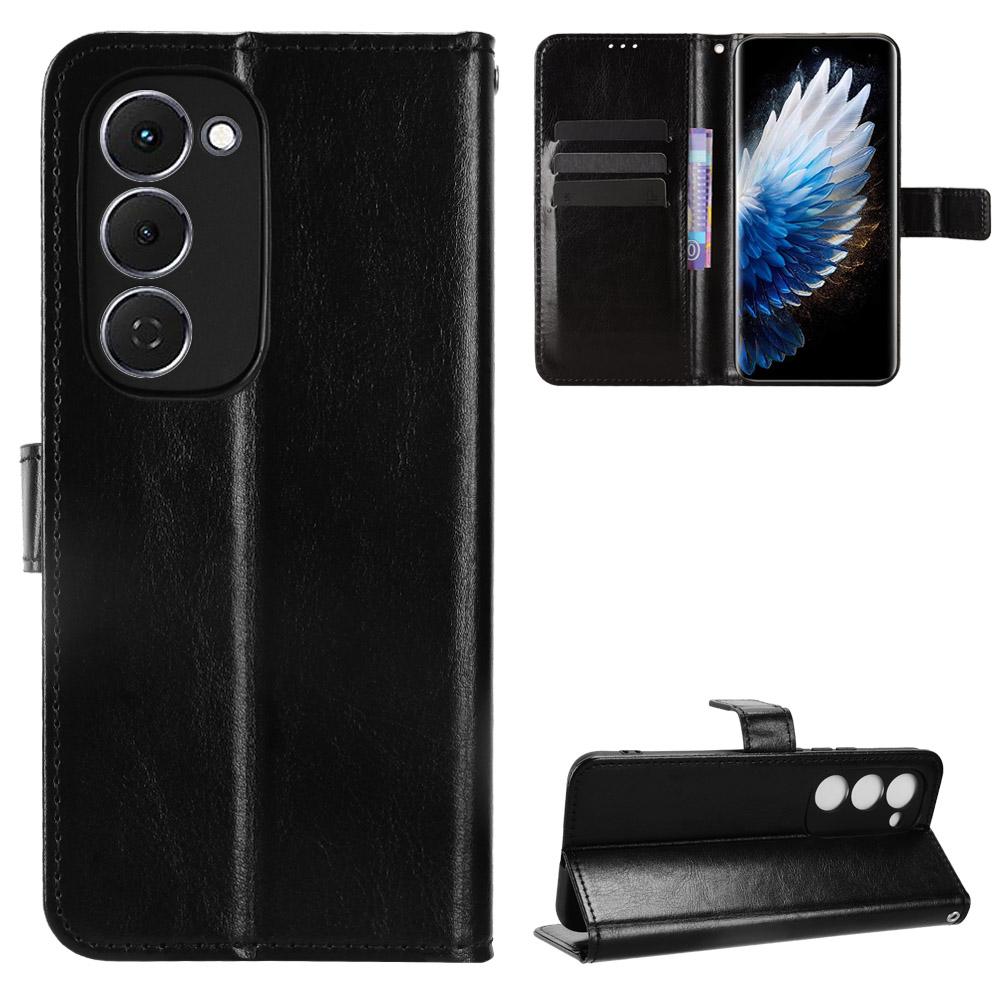 For TECNO Spark 40 Pro+ 4G PU Leather Case with Strap Crazy Horse Texture Phone Wallet Cover