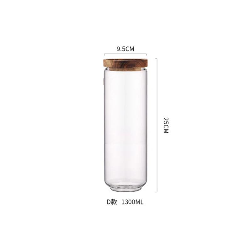 Wood Lid Glass Airtight Canister Kitchen Storage Bottles Jar Sealed Food Container Tea Coffee Beans Grains Candy Jars Containers
