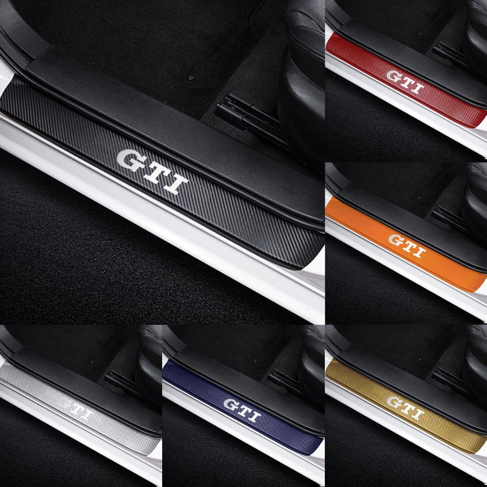 4Pcs Car Door Carbon Fiber Sill Scuff Plate Decoration Sticker For Volkswagen GTI Golf Caddy Passat CC Lavida Sagitar Scirocco CWT1