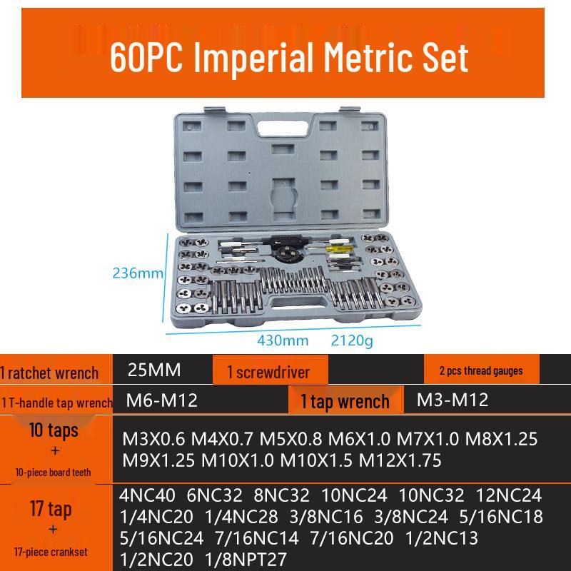 Metric & Imperial Tap and Die Set with Hand Reamer & Tap Holder – Comprehensive Threading Tool Kit.