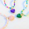 Heart Pendant Beaded Necklace Bohemian Style Chokers Contrast Colored Jewelry