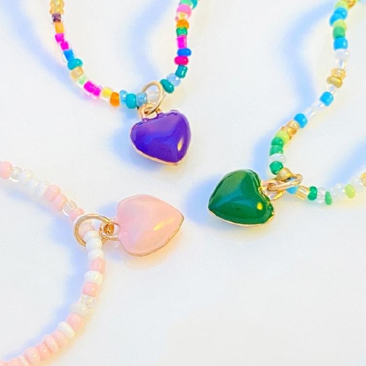 Heart Pendant Beaded Necklace Bohemian Style Chokers Contrast Colored Jewelry