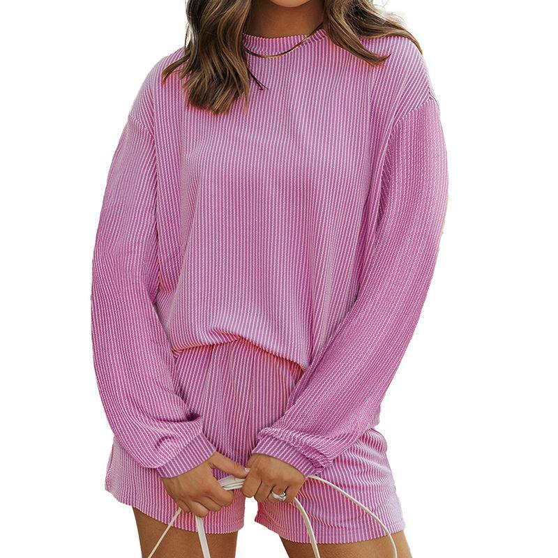 Fashion Loose Easiest for Match Fashion Casual Set Female 2025 Fall New Arrival Solid Color Long-Sleeved Top Shorts Two-piece Set