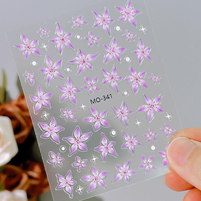 

Sweet Lily Flower Nail Decals Jelly Nail Art Decorations Self Adhesive Engraved Flower Stickers Diy Manicure Accessories фиолетовый