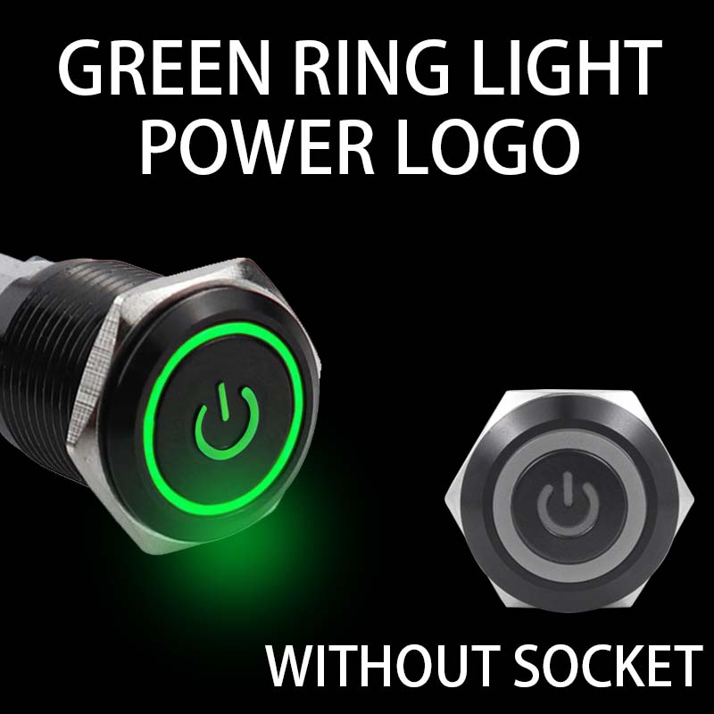 12/16/19/22mm Black shell Push Button Switch Metal Waterproof Latching Momentary LED Light Car Engine Power Switch Blue Red HUSA