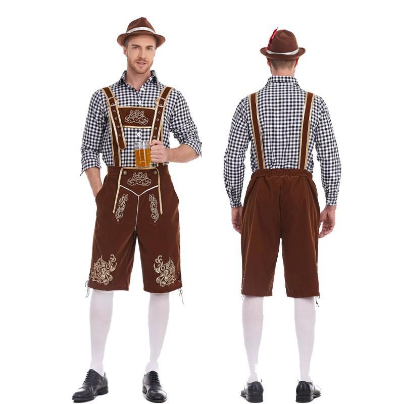 Halloween Traditional Men's Beer Costume Plaid Shirt Suit Stage Costume