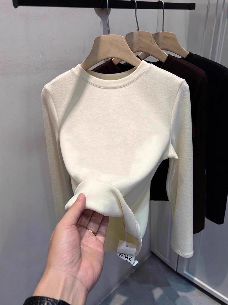 Cozy Double-Sided Brushed Velvet Plush Long-Sleeve Women's T-Shirt: Soft and Stylish Base Layer