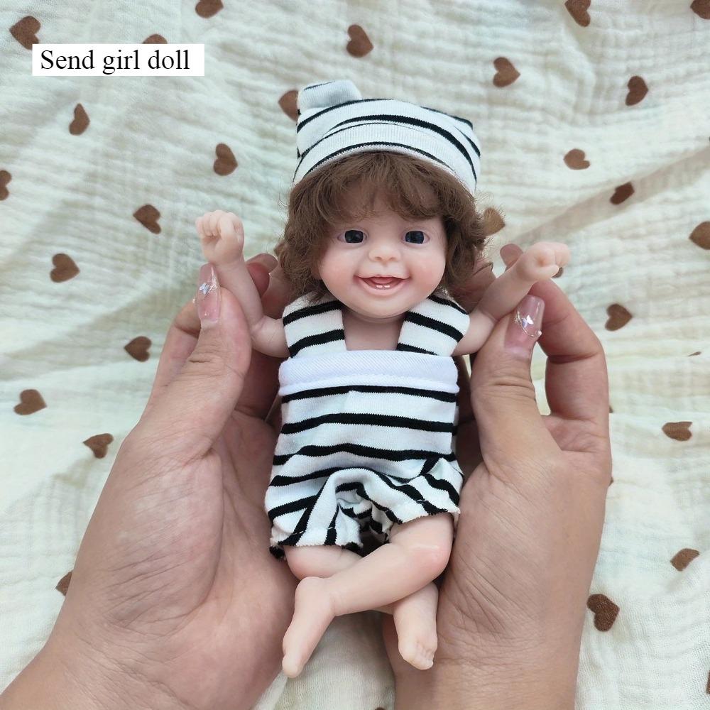 

6-дюймовые мини-реалистичные куклы Реборн для мальчика и девочки, ручной работы, с телом из винила, кукла-младенец для регенерации, милая улыбающаяся кукла Реборн на ладони, в полосатом наряде girl doll