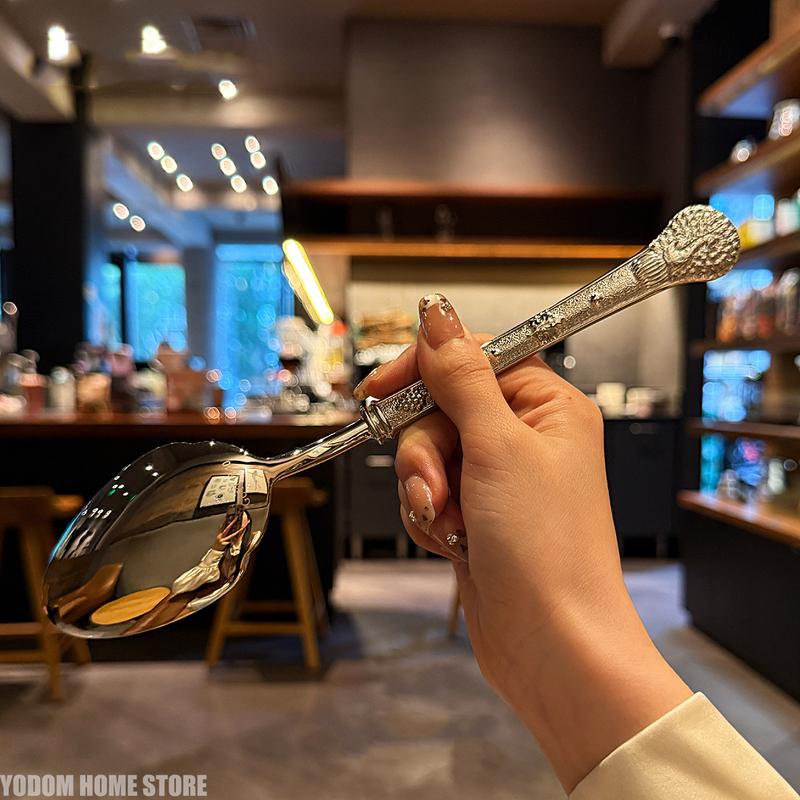 1Pcs an Elegant Relief Soup Spoons Set - 18-10 Stainless Steel Serving Spoons for Dining Dessert Kitchen & Gift Giving