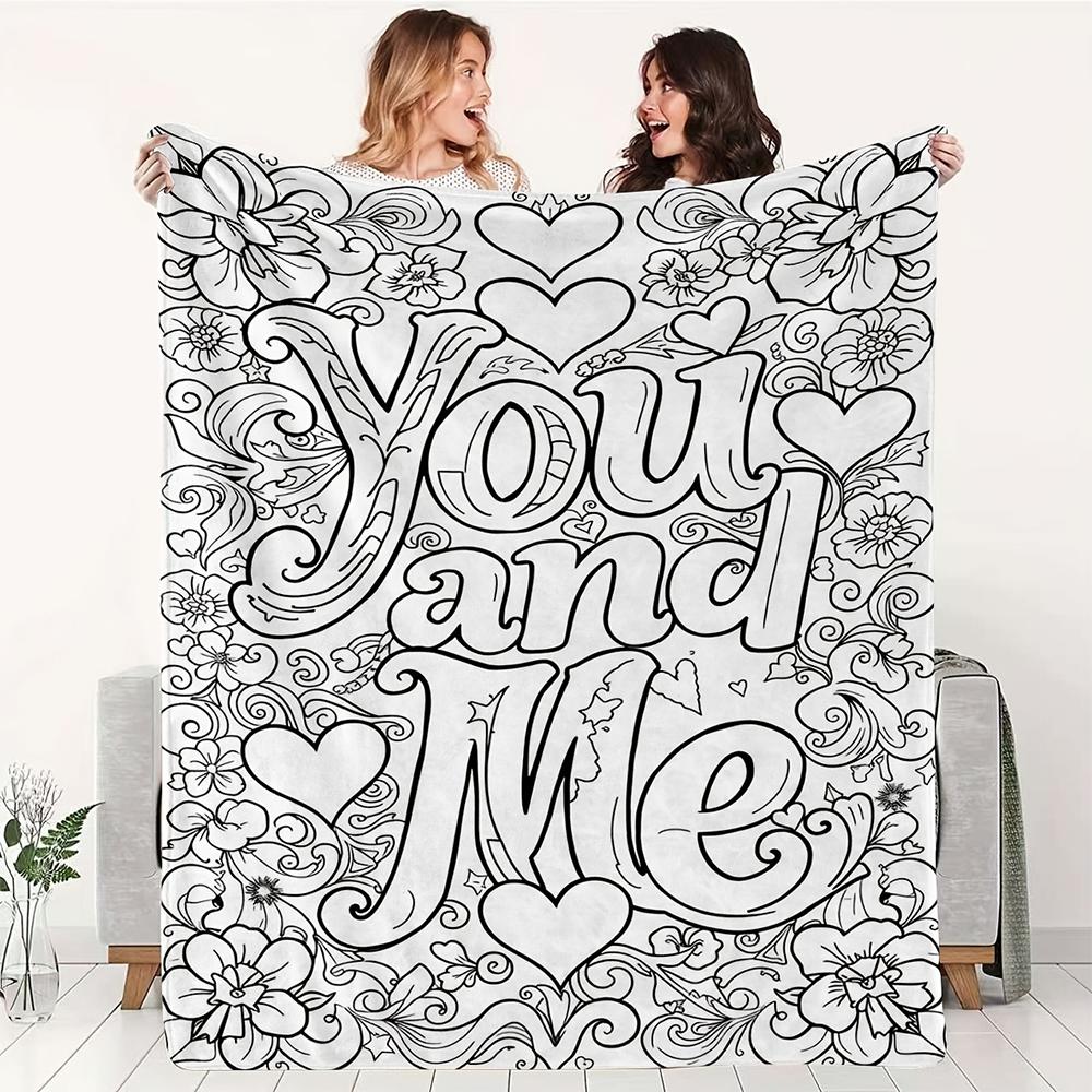 Jmg Household Supplies Unisex Coral 1Pc You And Me Floral Coloring Blanket Customizable Diy Warm Flannel Throw Blanket For Home Decor Gift