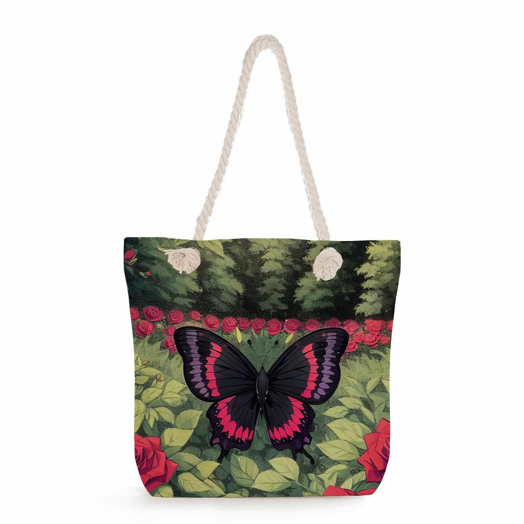 Butterfly print thick rope single-shoulder beach bag 7320