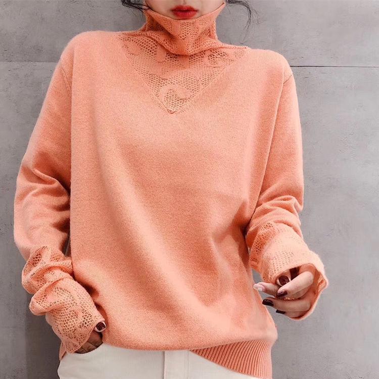 Φθινοπωρινό και χειμωνιάτικο πουλόβερ με ζιβάγκο Λεπτό μακρυμάνικο πουλόβερ με δαντέλα με ραφές στο κάτω μέρος Γυναικείο πουκάμισο