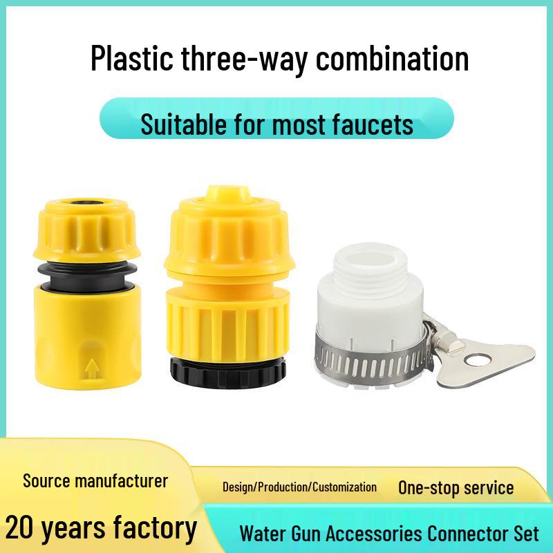 Universal 4-Point Water Hose Connector for Washing Machines, Faucets, and Car Wash Guns