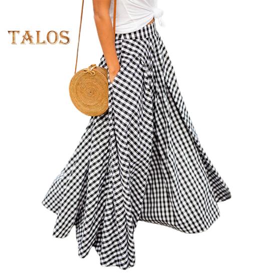 

Женская юбка-макси с эластичной высокой талией и клетчатым принтом, юбка-трапеция с карманами, большой подол, ретро-юбка, уличная одежда L чёрный
