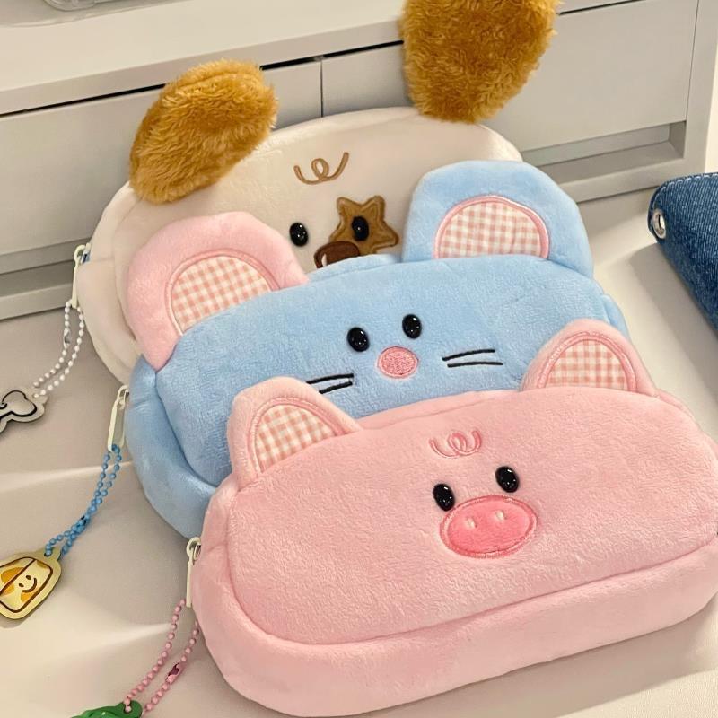 Cute Plush Pink Pig Pencil Case Children's Stationery Organizer Pen Bag Portable Large Capacity Pen Bag Student