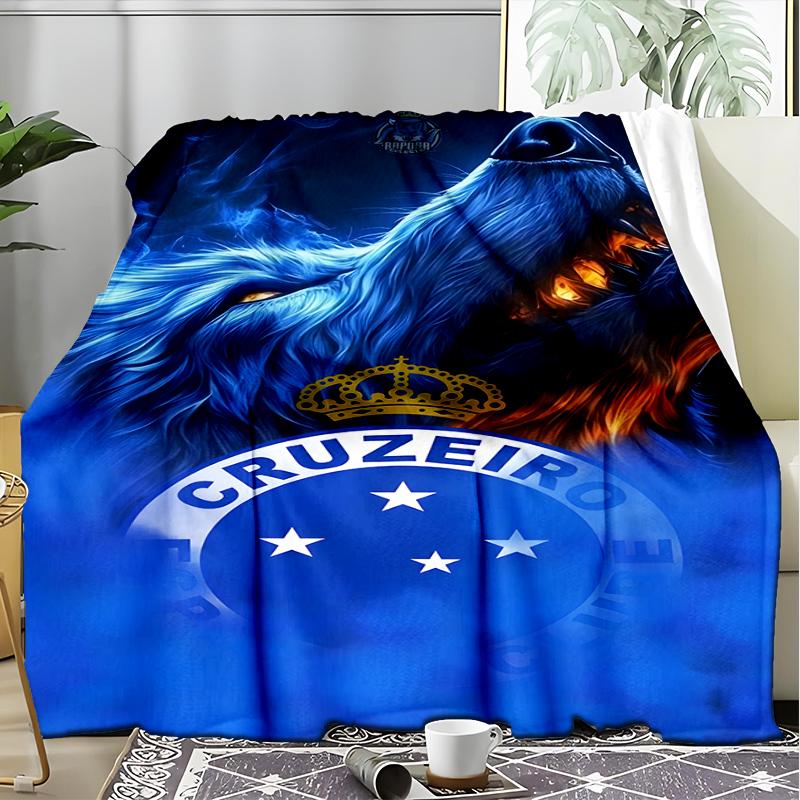 1PC Cruzeiro Esporte Clube Crest Printed Soft Flannel Blanket Throw for Adult Bedroom Living Room Sofa Camping Travel Fan gifts Christmas Gifts