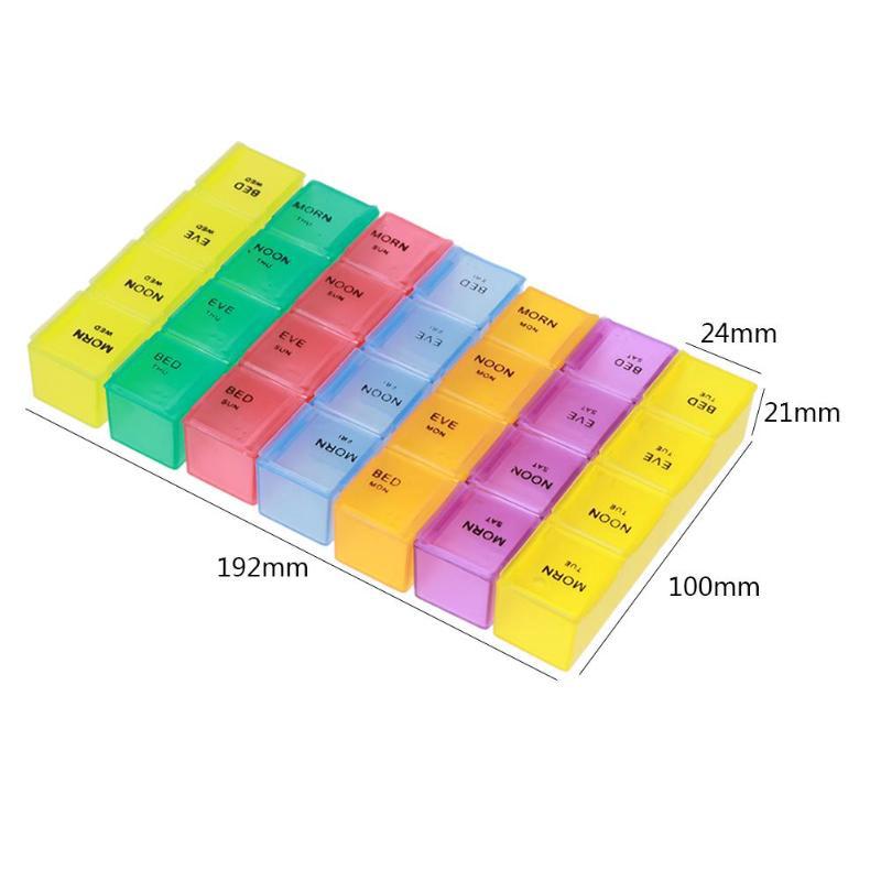 Portable 28 Grids Pills Box Holder Tablet Pill Case Medicine Storage Organizer Healthy Care Tool Rainbow Color with PU Bag