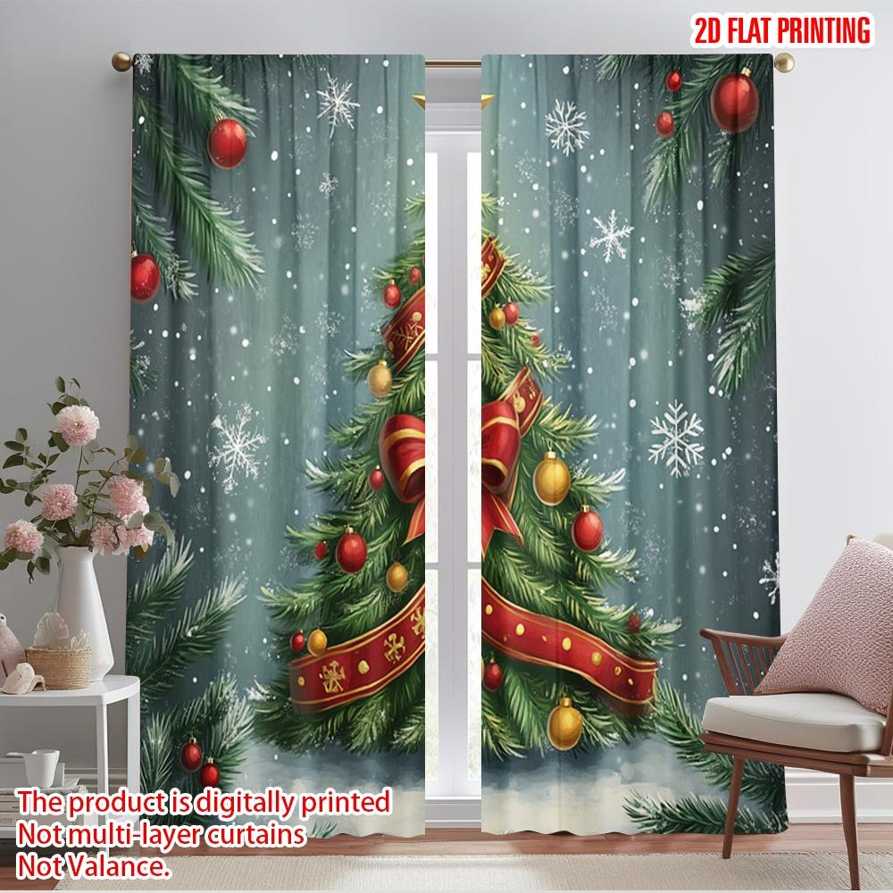 2pcs,2D Plane Printing Contemporary Curtains Christmas Tree Snow Ornaments_a Versatile Polyester Fabric (without Rod) Room Decor