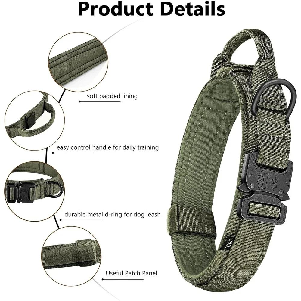 Tactical Dog Collar Training Set Heavy Duty Outdoor AntiPull Leash Metal Buckle Collar Reflective Stitching for Medium Large Dog