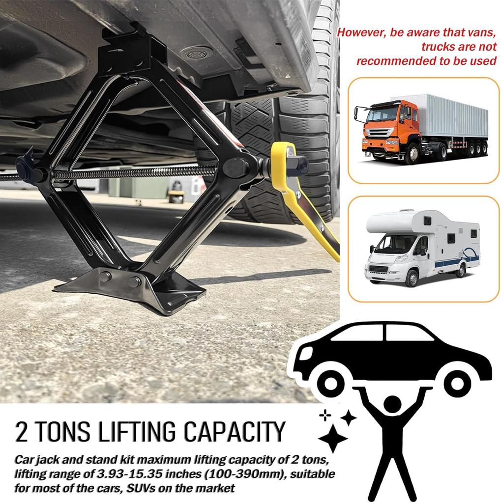 2 Ton Portable Car Jack Set with Lug Wrench, Handle & Socket – Emergency Tire Changing Kit for Cars, SUVs