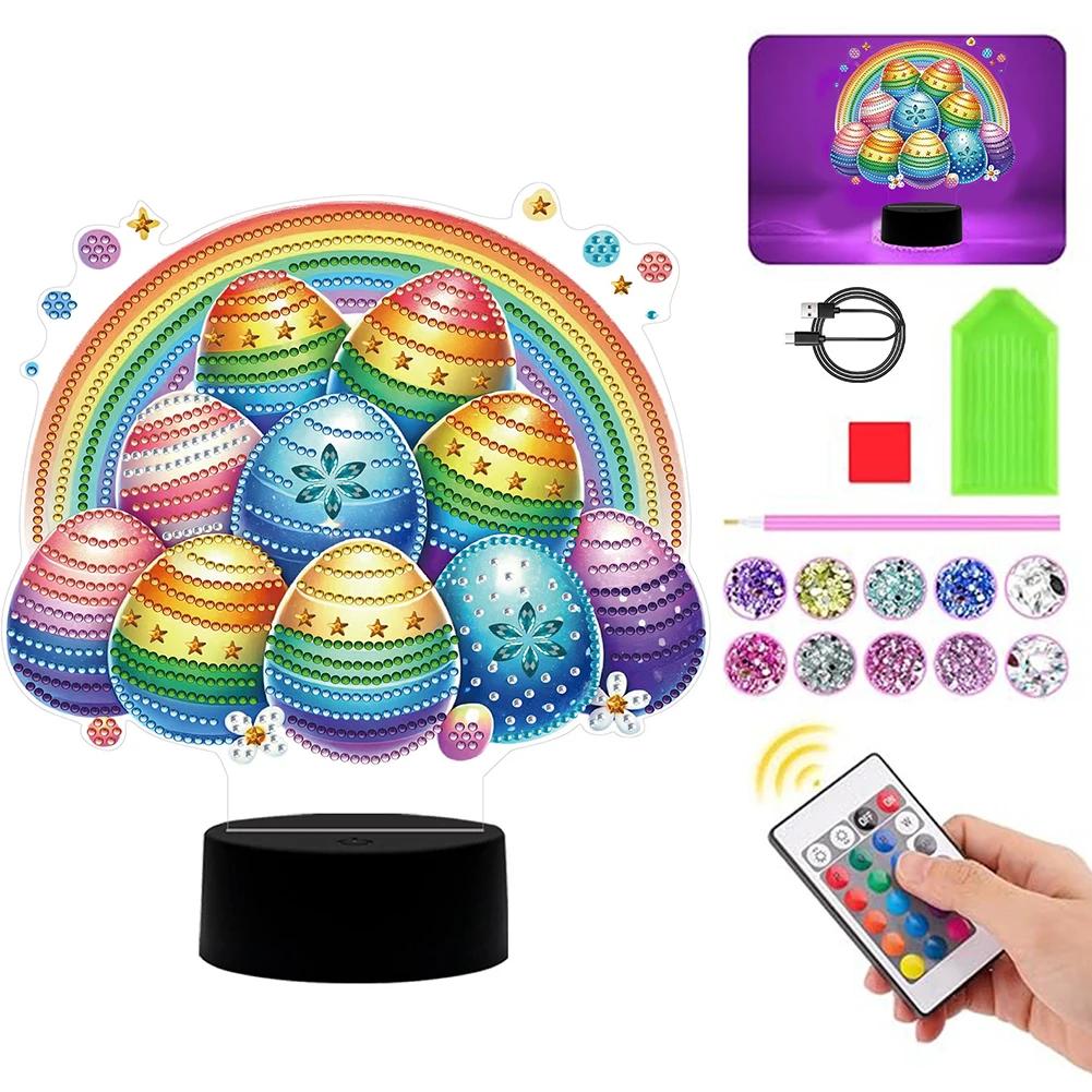 Acrylic Double Sided Bunny Egg Diamond Art Night Lamp Creative Bedside Decor for Easter Gifts and Home Ambiance