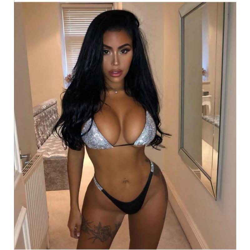 European and American Style Bikini Split Swimsuit Sexy Low Waist Split Silver Swimsuit Women s Hot Spring Three-point Swimsuit S